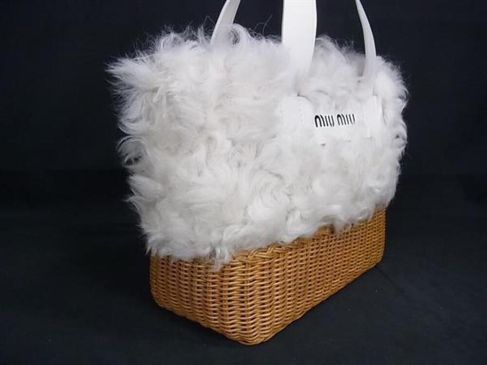 Miu Miu Bag Tan Sheep 2way Crossbody Straw Fur Shoulder